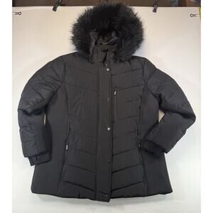 London Fog Womens Coat Black XXL Puffer Faux Fur Detachable Hood Jacket